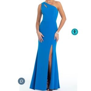 Keyhole One Shoulder Crepe Trumpet Dress